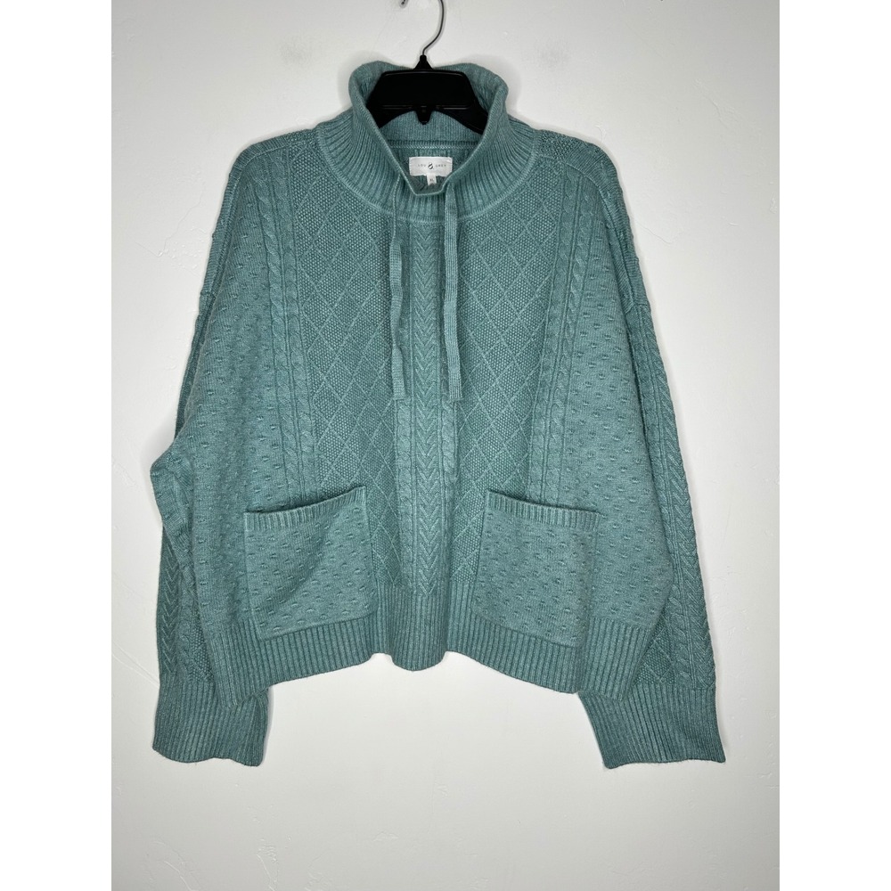 Loft Lou & Grey Bauble Drawstring Funnel Neck Cropped Sweater Seafoam Blue XL